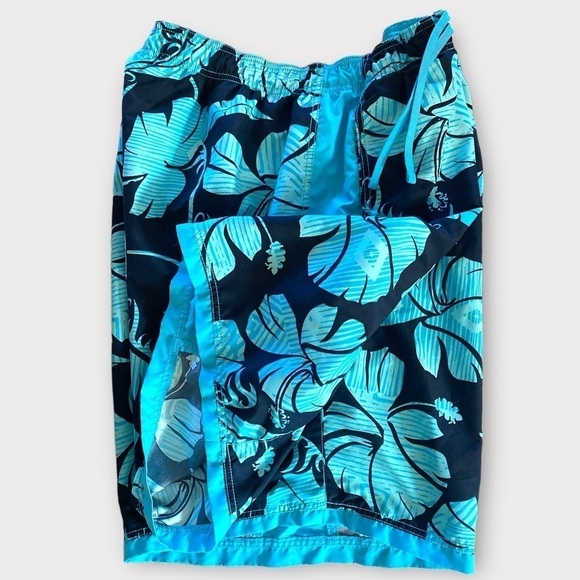 Roundtree & Yorke Big & Tall Palm Leaf Swim Shorts 21” Black Blue Size 2XB - Picture 8 of 8